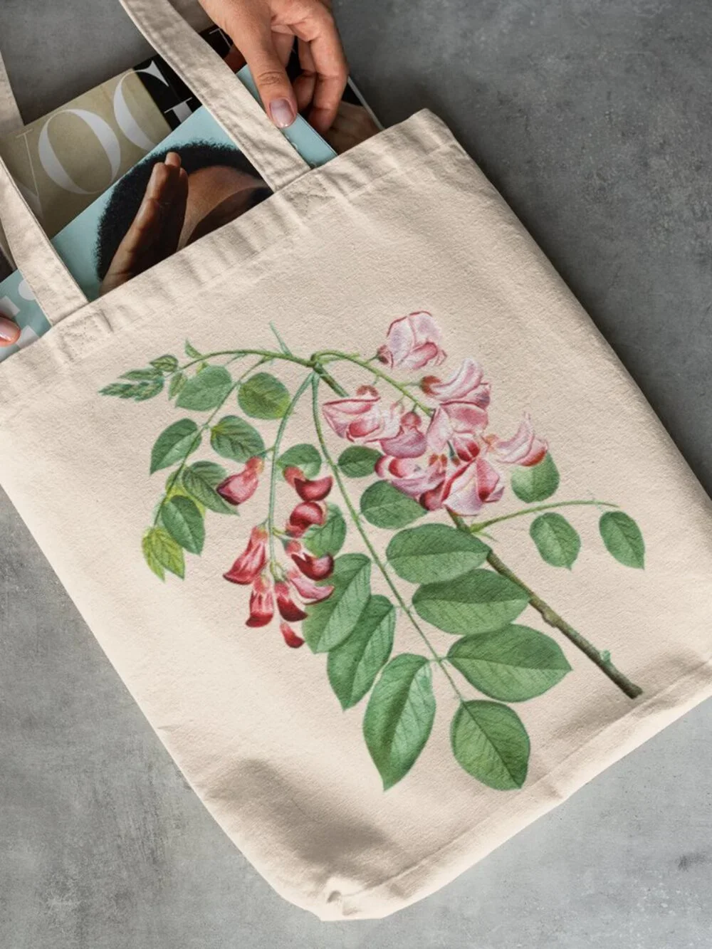 Robinier Rose Vintage Floral Print Graphic Canvas Tote Bag